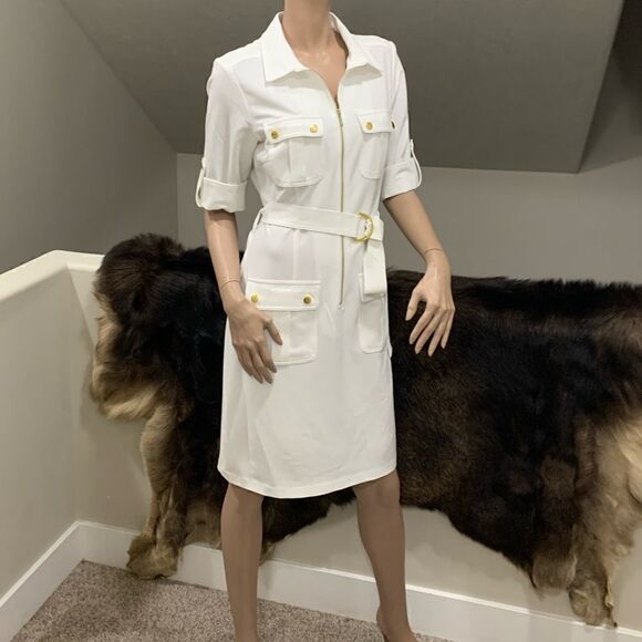 New Zip-Front Shirt Dress with Pockets & Belt - Picture 3 of 13